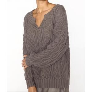 NEW BROCHU WALKER talia hand knit cable sweater in falcon
